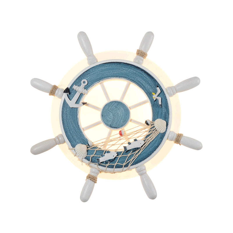 Rudder Resin Wall Lighting Ideas Coastal LED White/Blue Wall Mount Lamp with Round Acrylic Shade in Warm/White Light