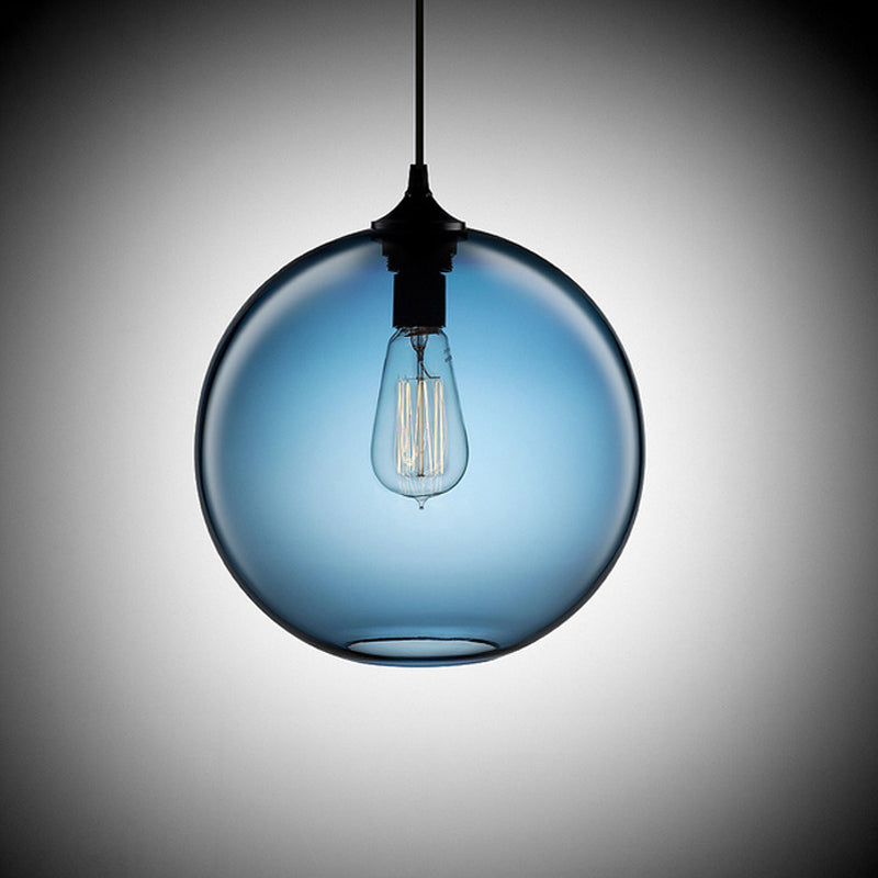 1 Bulb Cylindrical Hanging Light Industrial Clear/Blue/Amber Glass Ceiling Pendant Lamp for Restaurant