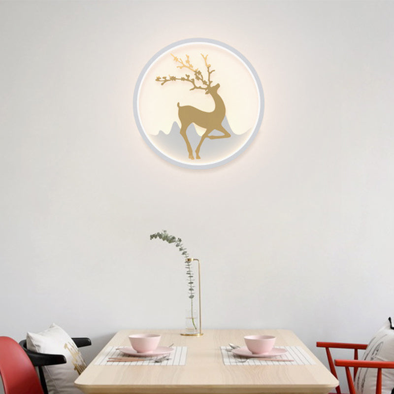 Deer Wall Light Fixture Nordic Metallic Black/White-Gold LED Circle Sconce Light in Warm/White Light for Bedroom