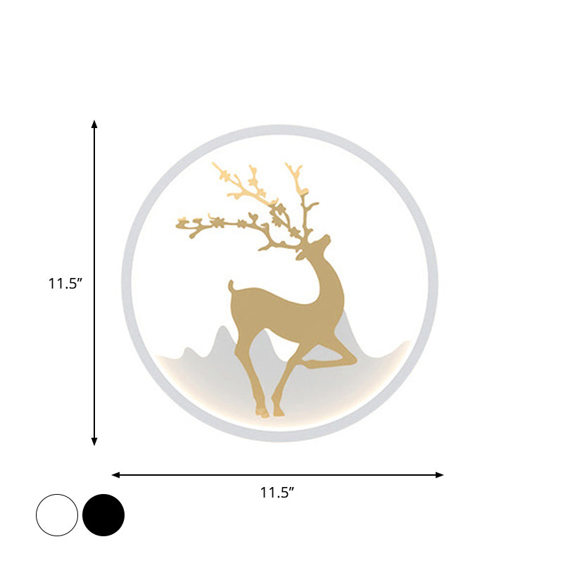 Deer Wall Light Fixture Nordic Metallic Black/White-Gold LED Circle Sconce Light in Warm/White Light for Bedroom