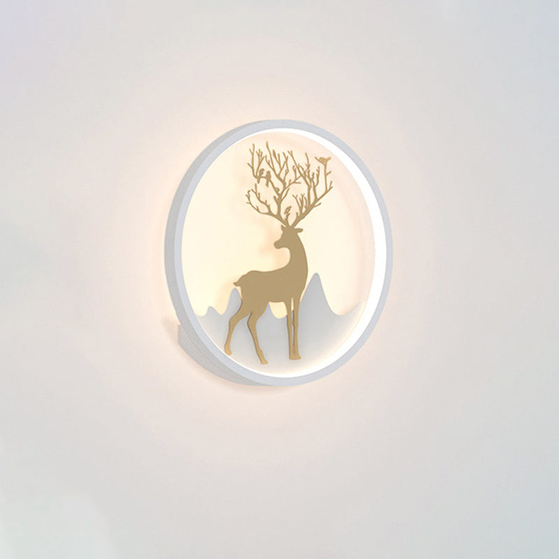 Deer Wall Light Fixture Nordic Metallic Black/White-Gold LED Circle Sconce Light in Warm/White Light for Bedroom