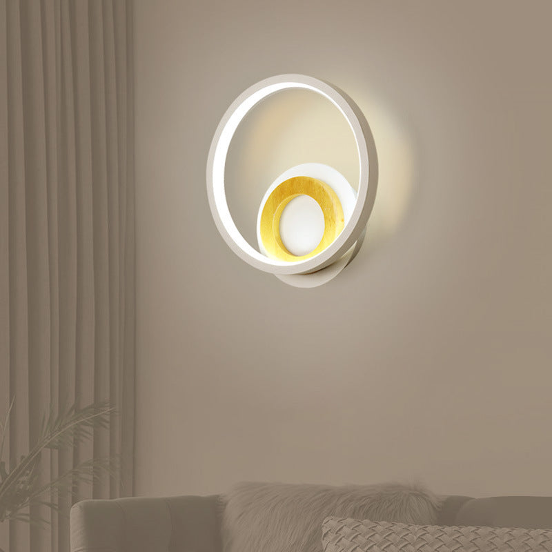 Double Ring Acrylic Wall Lamp Nordic White and Wood LED Wall Mount Lighting in Warm/White Light for Home