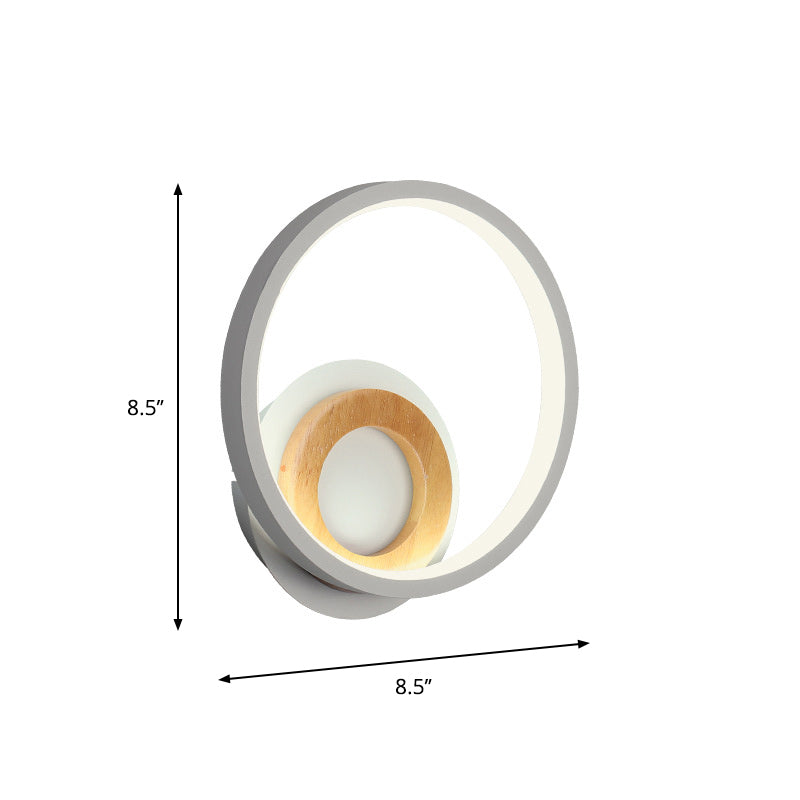 Double Ring Acrylic Wall Lamp Nordic White and Wood LED Wall Mount Lighting in Warm/White Light for Home