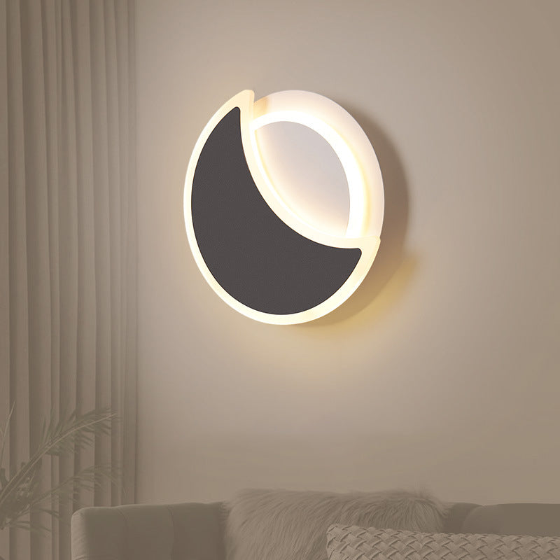 Luna acrílica eclipse rasguño aplanador de pared nórdica lámpara de montaje de pared led negro/blanco en luz cálida/blanca para dormitorio