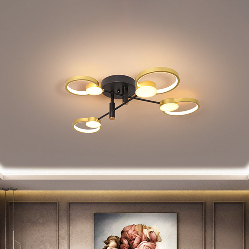 Branch Semi Flush Mount Chandelier Contemporary Metal 4/6-Bulb Gold Ceiling Lamp in Warm/White Light