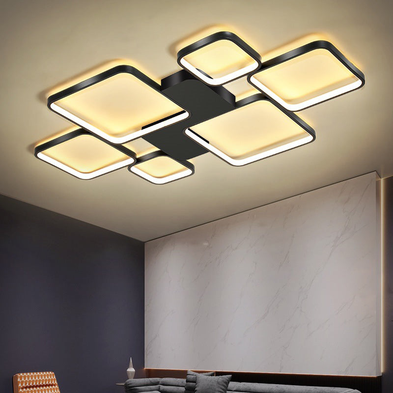 Ronde/vierkante woonkamerplafondlamp Metaal 6-lichts eigentijds inbouw in zwart/goud, warm/wit licht