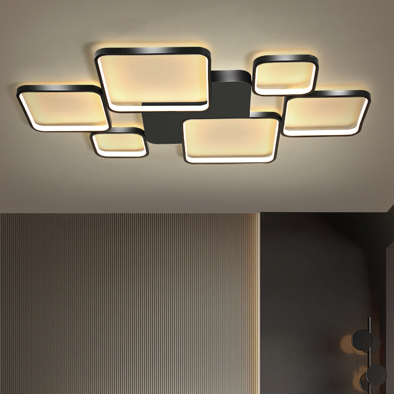 Ronde/vierkante woonkamerplafondlamp Metaal 6-lichts eigentijds inbouw in zwart/goud, warm/wit licht