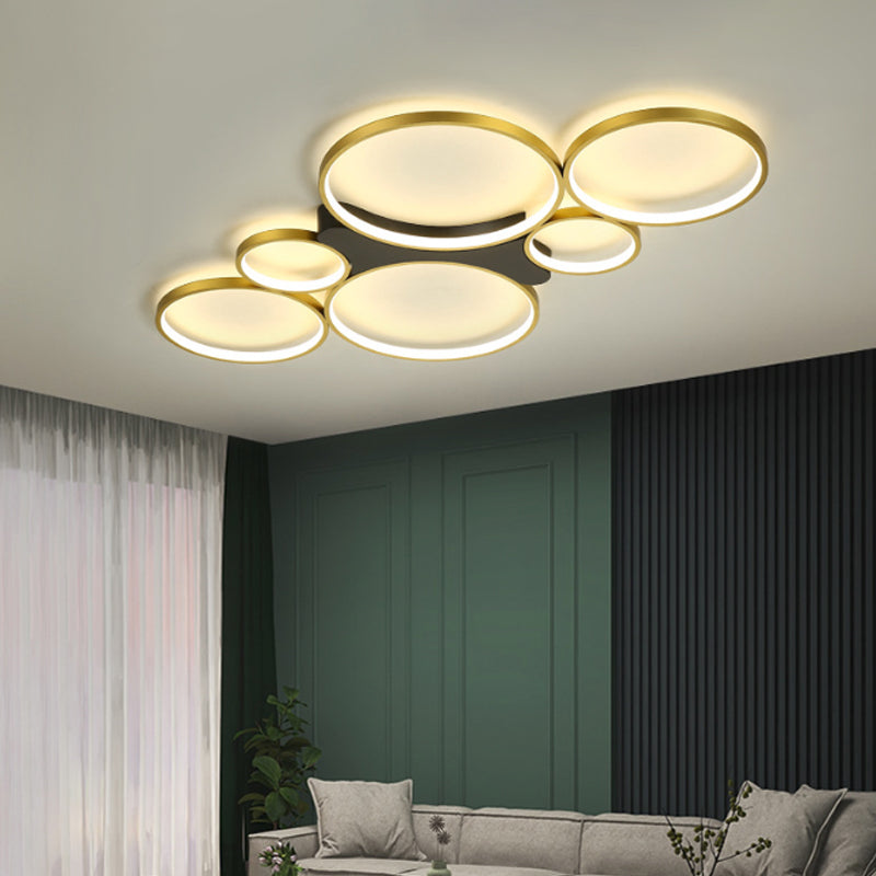Ronde/vierkante woonkamerplafondlamp Metaal 6-lichts eigentijds inbouw in zwart/goud, warm/wit licht