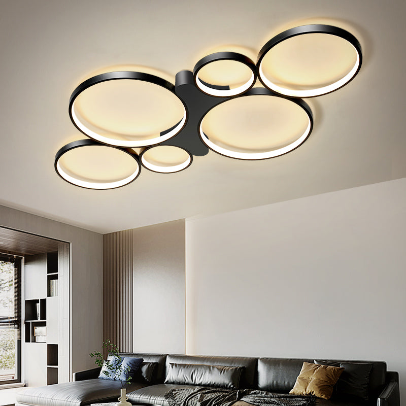 Ronde/vierkante woonkamerplafondlamp Metaal 6-lichts eigentijds inbouw in zwart/goud, warm/wit licht