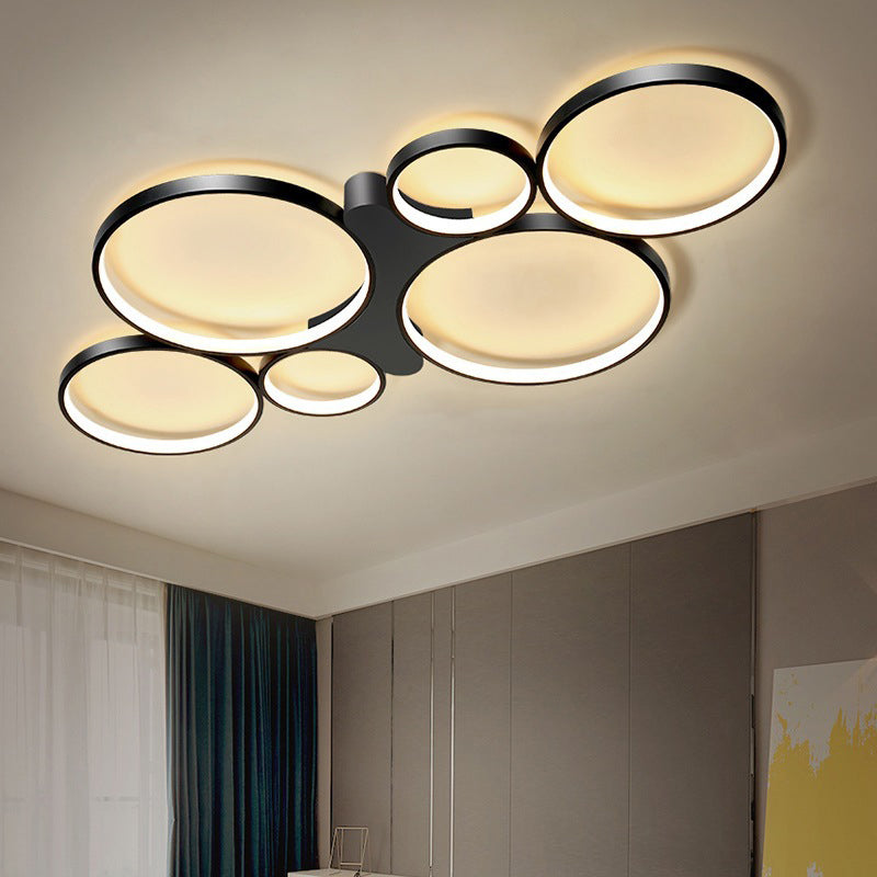 Ronde/vierkante woonkamerplafondlamp Metaal 6-lichts eigentijds inbouw in zwart/goud, warm/wit licht