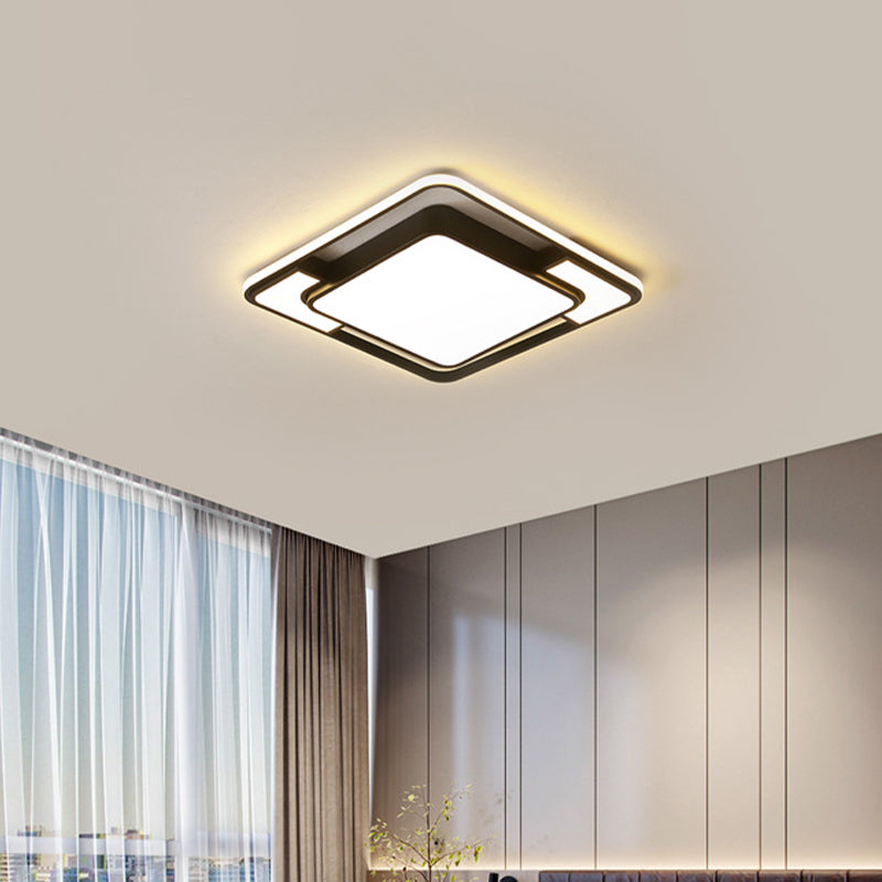 Acrilico Square / Rectangular Ceiling Light Modern Black LED Flush Mount in Warm / White/3 Color Light for Living Room