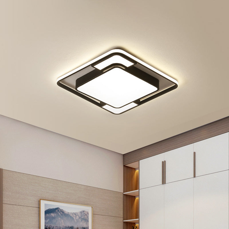 Acrilico Square / Rectangular Ceiling Light Modern Black LED Flush Mount in Warm / White/3 Color Light for Living Room