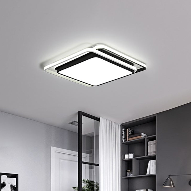 Black Square/Round/Rectangle Ceiling Flush Modern LED Acrylic Flushmount Lighting in Warm/White Light for Bedroom