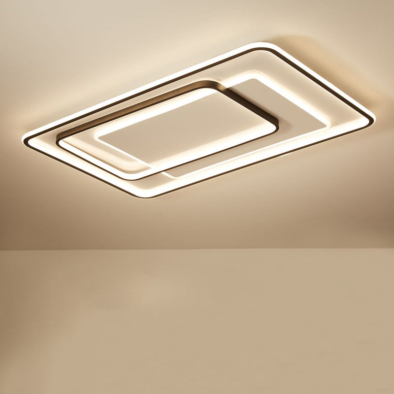 Multi-Square/Round/Rectangle Flush Light Minimalist Iron Bedroom LED Ceiling Lamp in Black, White/3 Color Light