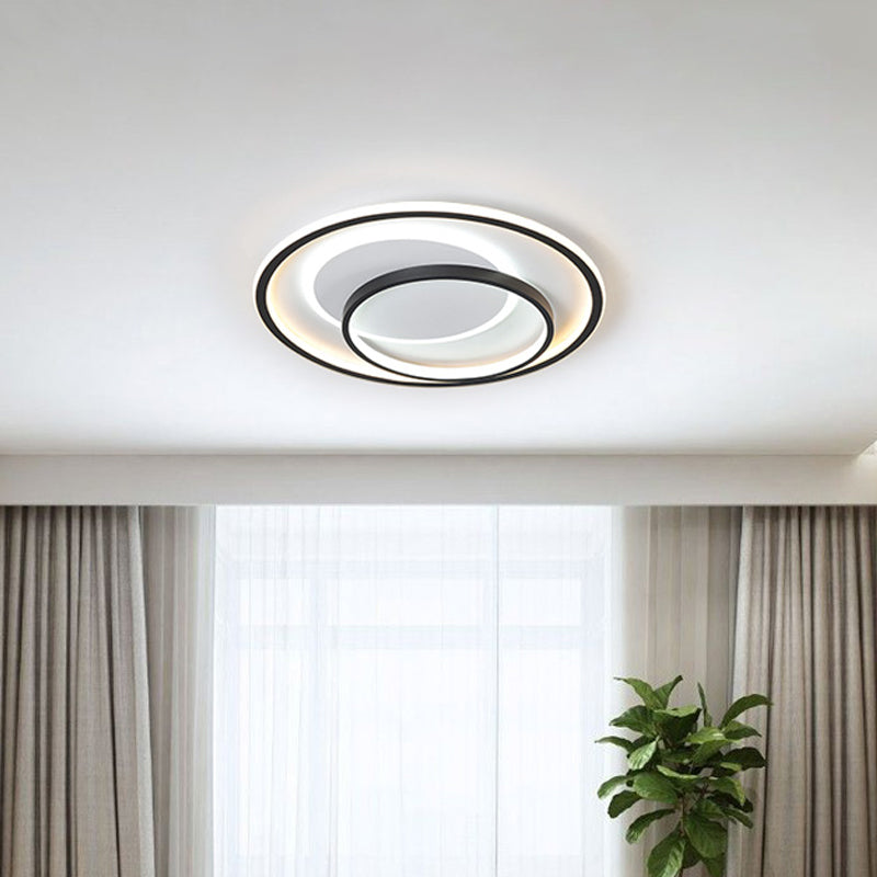 Multi-Square/Round/Rectangle Flush Light Minimalist Iron Bedroom LED Ceiling Lamp in Black, White/3 Color Light