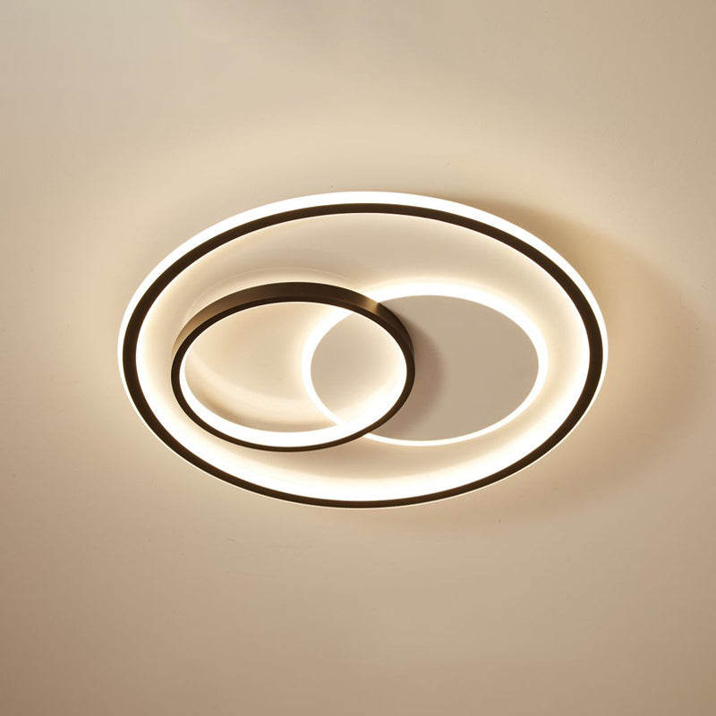 Multi-Square/Round/Rectangle Flush Light Minimalist Iron Bedroom LED Ceiling Lamp in Black, White/3 Color Light