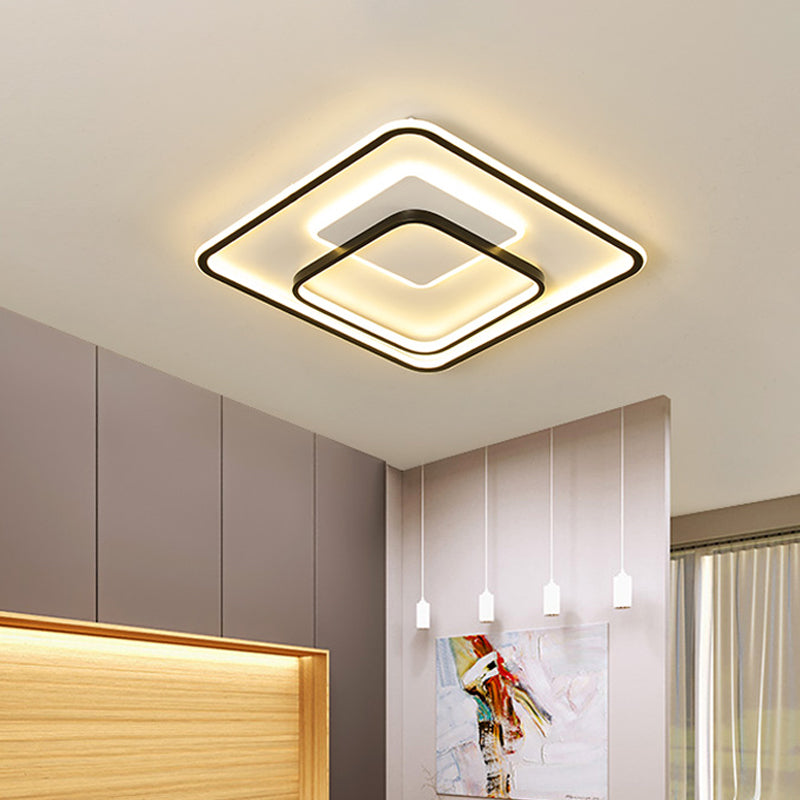 Multi-Square/Round/Rectangle Flush Light Minimalist Iron Bedroom LED Ceiling Lamp in Black, White/3 Color Light