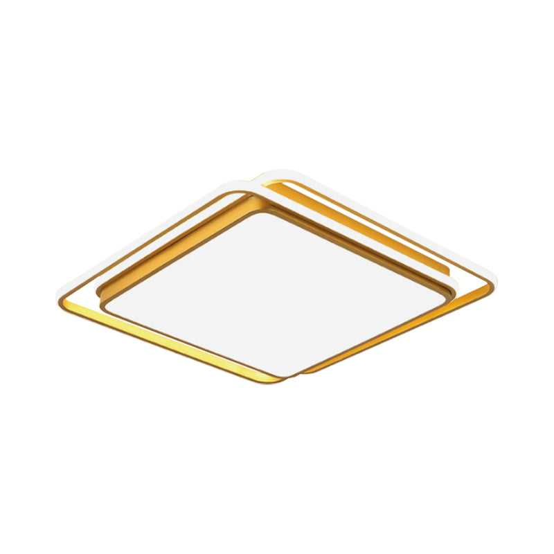 Modern Square/Rectangle Flush Light Acrylic Living Room LED Ceiling Mount Lamp in Gold, Warm/White/3 Color Light