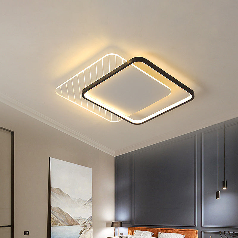 Black Dual-Square/Round Flushmount Modern LED Acrylic Close to Ceiling Light in Warm/White/3 Color Light