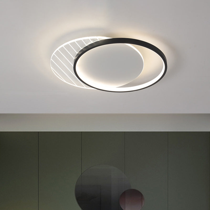 Black Dual-Square/Round Flushmount Modern LED Acrylic Close to Ceiling Light in Warm/White/3 Color Light