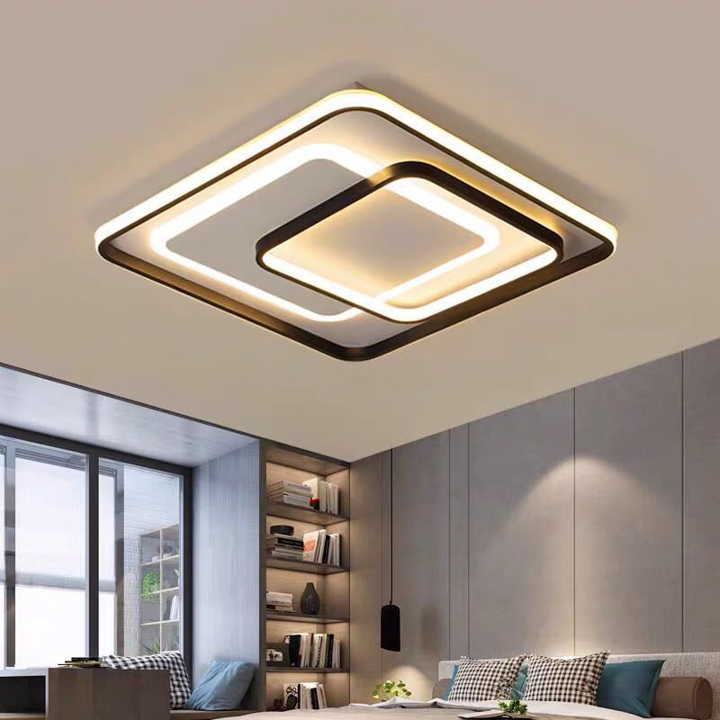 Novelty Minimalist LED Ceiling Lamp Black Triple-Round/Square/Rectangle Flush Mount Light with Acrylic Shade, Warm/White Light