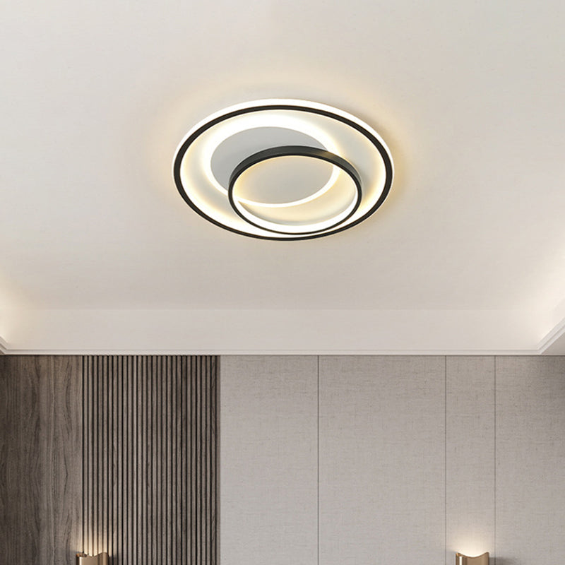 Novelty Minimalist LED Ceiling Lamp Black Triple-Round/Square/Rectangle Flush Mount Light with Acrylic Shade, Warm/White Light