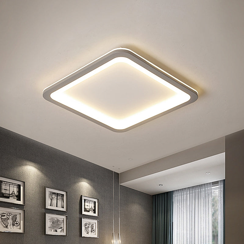 Extra Thin Square Bedroom Flush Mount Acrylic 14.5"/19"/23.5" W LED Nordic Flush Ceiling Lamp in Grey, Warm/White Light