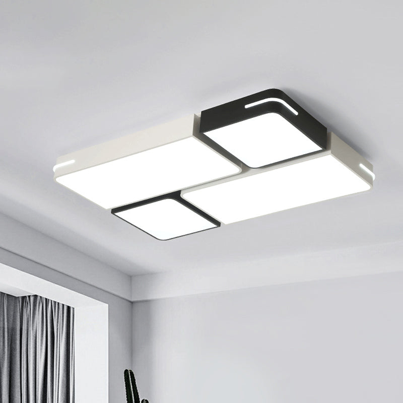 Square/Rectangle Acrylic Flush Mount Modernism Black-White LED Ceiling Lighting in White/3 Color Light
