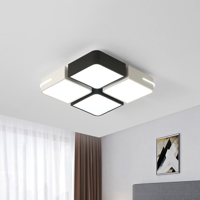 Square/Rectangle Acrylic Flush Mount Modernism Black-White LED Ceiling Lighting in White/3 Color Light