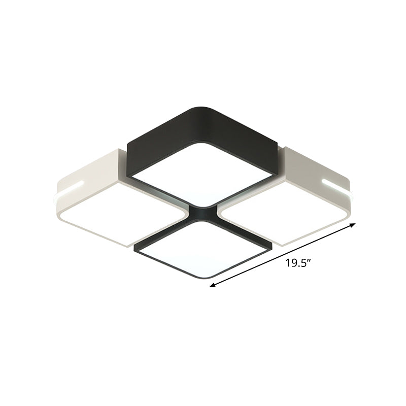 Square/Rectangle Acrylic Flush Mount Modernism Black-White LED Ceiling Lighting in White/3 Color Light