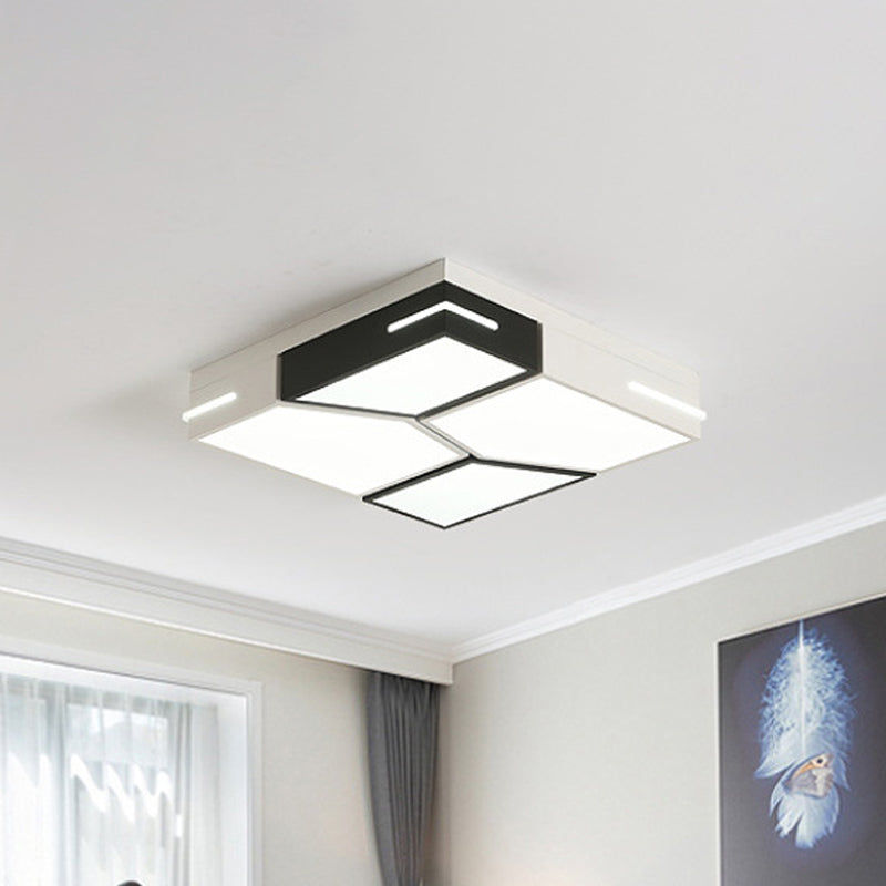 Spliced Square/Rectangle Metal Ceiling Lamp Minimalist Black and White LED Flush Mount Light for Parlor