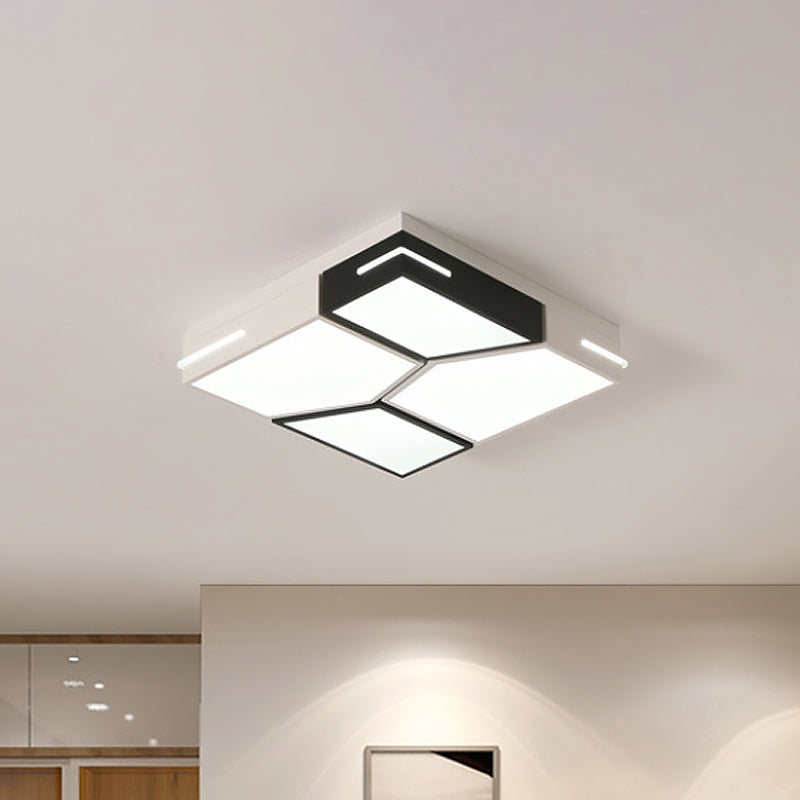 Spliced Square/Rectangle Metal Ceiling Lamp Minimalist Black and White LED Flush Mount Light for Parlor