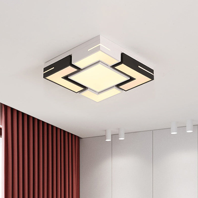 Black-White Splicing Square Ceiling Flush Nordic LED Acrylic Flush Mount Light in White/3 Color Light