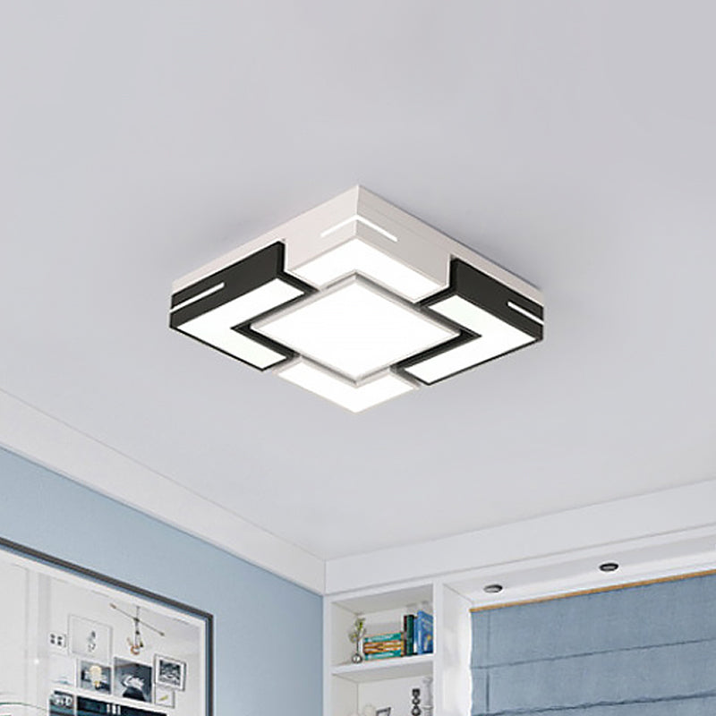 Black-White Splicing Square Ceiling Flush Nordic LED Acrylic Flush Mount Light in White/3 Color Light