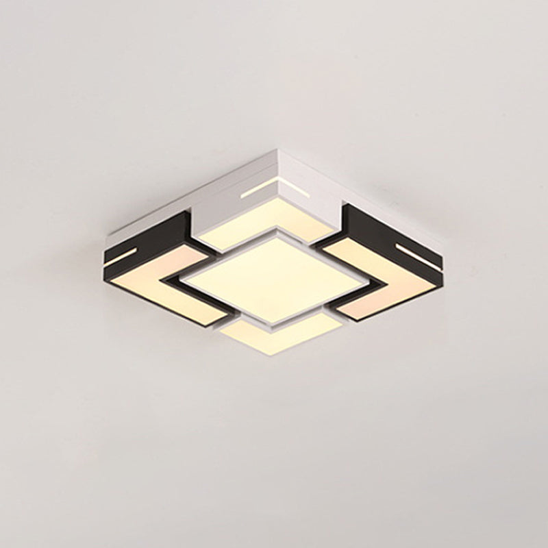 Black-White Splicing Square Ceiling Flush Nordic LED Acrylic Flush Mount Light in White/3 Color Light