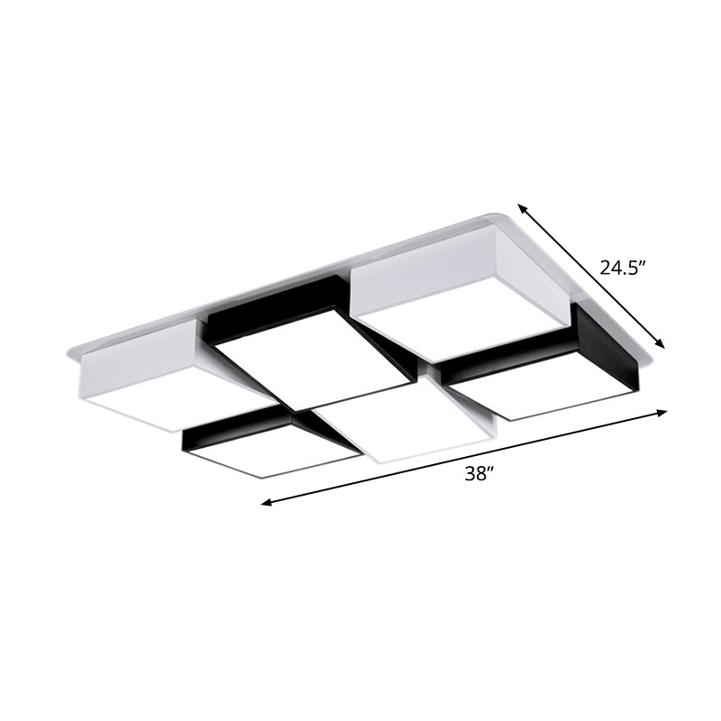 Square/Rectangular LED Flushmount Nordic Metal 4/6 Lights Black and White Checkered Ceiling Lighting in White/3 Color Light