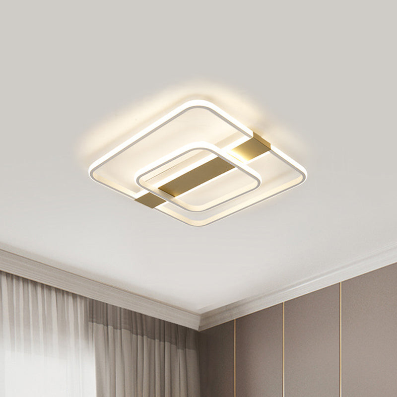Gold Square Frame Flush Light Fixture Minimalist LED Acrylic Close to Ceiling Lighting in Warm/White Light