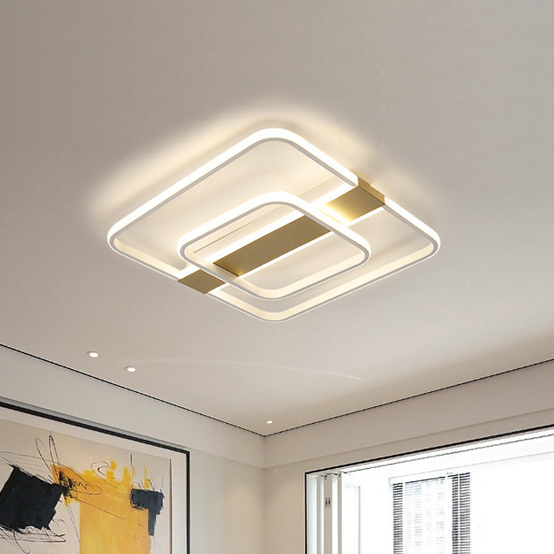 Gold Square Frame Flush Light Fixture Minimalist LED Acrylic Close to Ceiling Lighting in Warm/White Light