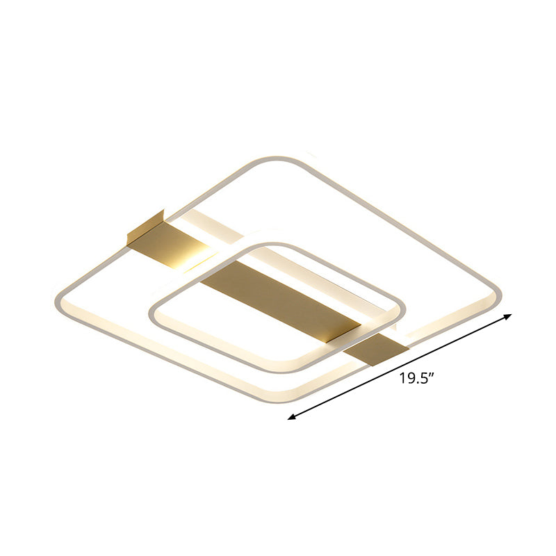 Gold Square Frame Flush Light Fixture Minimalist LED Acrylic Close to Ceiling Lighting in Warm/White Light
