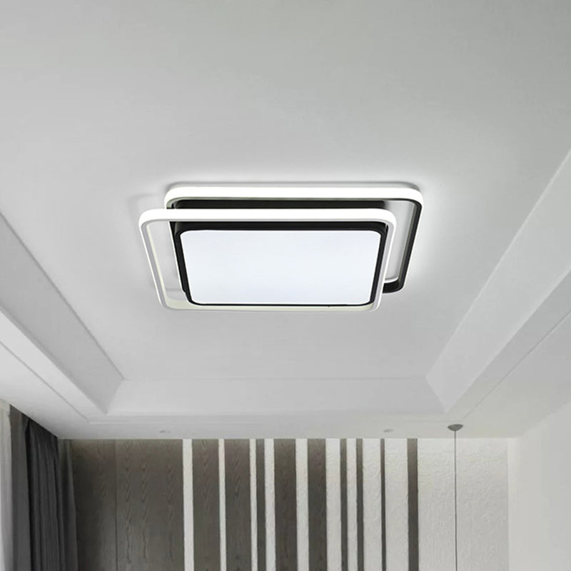 Square Acrylic Ceiling Flush Mount Minimalist Black/White LED Flushmount Lighting in Warm/White/3 Color Light for Hotel