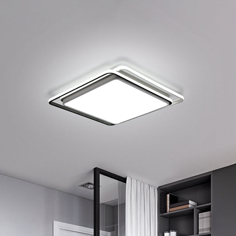 Square Acrylic Ceiling Flush Mount Minimalist Black/White LED Flushmount Lighting in Warm/White/3 Color Light for Hotel