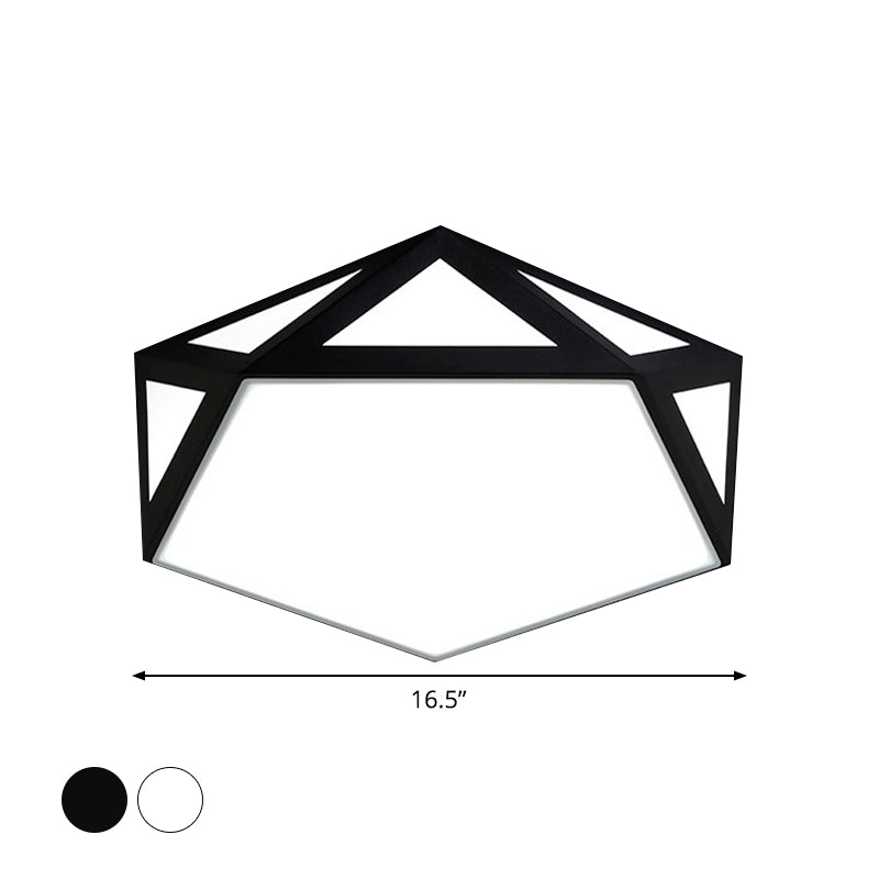 16.5"/20.5" W Foyer LED Flush Ceiling Light Modern Black/White Flush-Mount Light Fixture with Pentagon Acrylic Shade