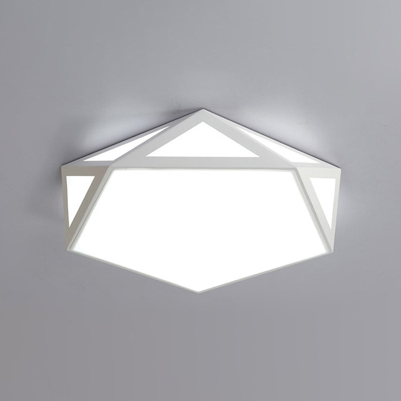 16.5"/20.5" W Foyer LED Flush Ceiling Light Modern Black/White Flush-Mount Light Fixture with Pentagon Acrylic Shade