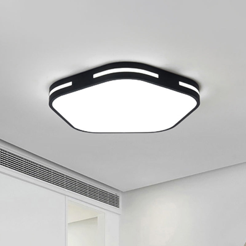 Bedroom LED Flush Ceiling Light Black/White Flush Mount Lamp with Pentagram Acrylic Shade, 15"/18.5" Width
