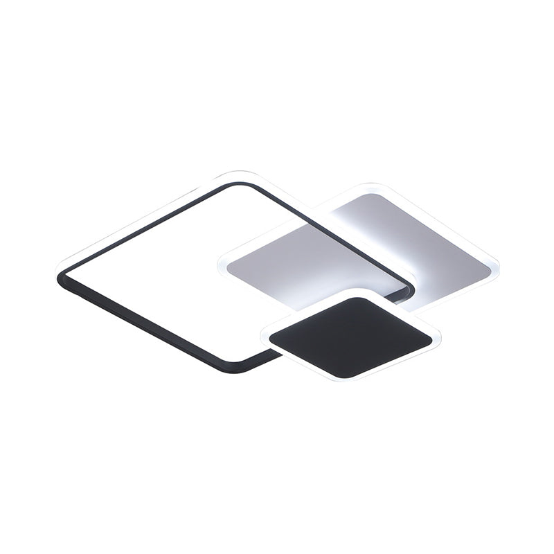 3-Layer Square Acrylic Flushmount Contemporary Black and White LED Ceiling Lighting in Warm/White/3 Color Light, 19.5"/23.5" Wide