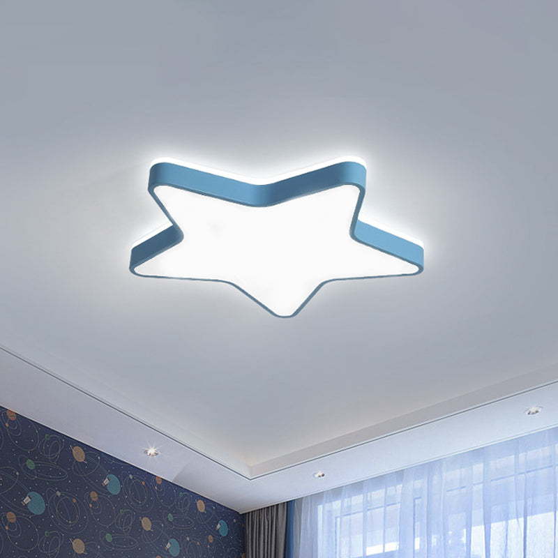 Pink/Blue/White Star Flush Light Cartoon Acrylic LED Flush Mount Ceiling Light in Warm/White Light for Childrens Bedroom