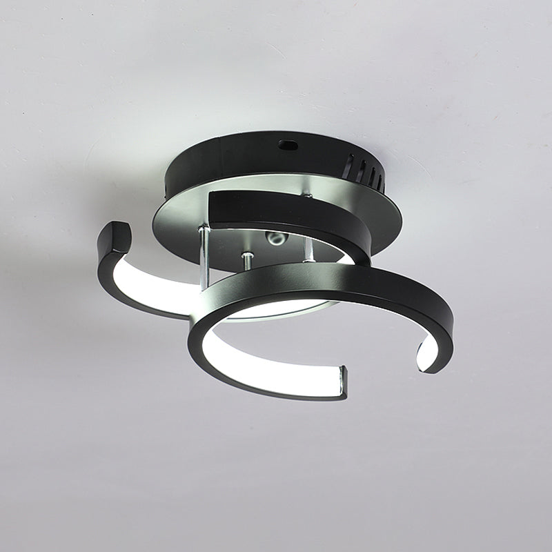 Petit plafonnier rond/carré/lune moderne en métal noir/blanc, éclairage LED Semi-encastré pour couloir