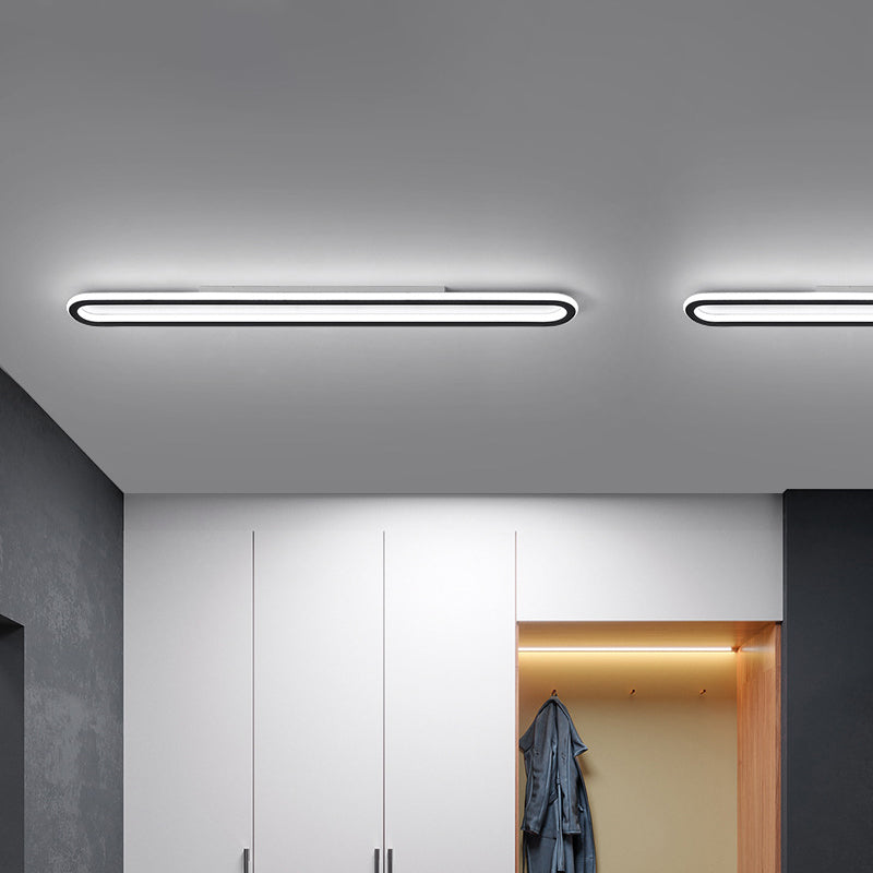 Elongated Slim Ceiling Mount Light Simplicity Acrylic 16"/23.5"/39" L LED Corridor Flushmount Lighting in Black, Warm/White Light