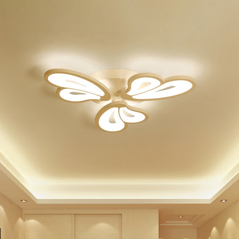 White Butterfly Wing Ceiling Flush Light Contemporary 3/5/12-Head Acrylic Flushmount in Warm/White Light for Hotel