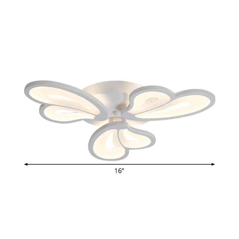 White Butterfly Wing Ceiling Flush Light Contemporary 3/5/12-Head Acrylic Flushmount in Warm/White Light for Hotel